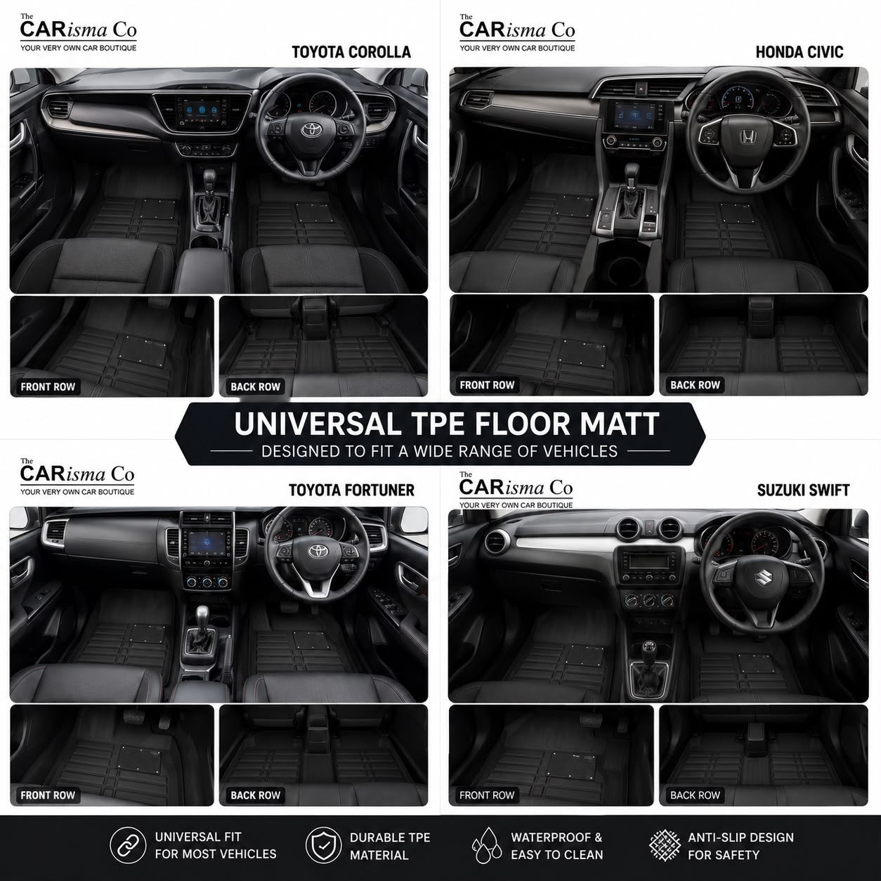 Universal TPE Floor Mats for Toyota Corolla, Fortuner, Honda Civic & Suzuki Swift | Premium All-Weather Car Mats