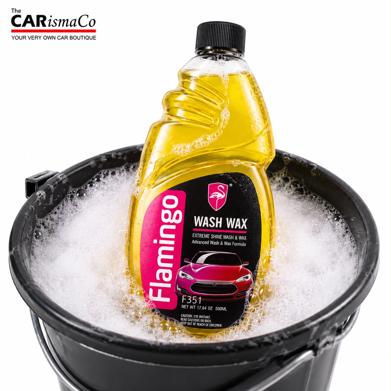 Flamingo Premium Car Wash & Wax Liquid – High Foam Car Shampoo with Gloss & Paint Protection