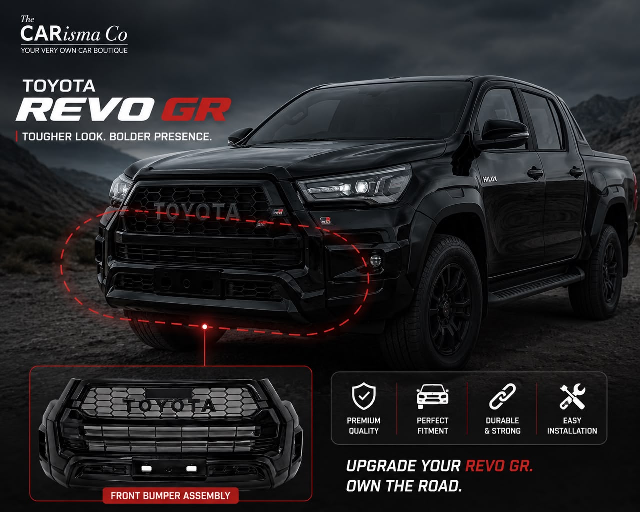 Toyota Hilux Revo GR Front Bumper Assembly Black – Premium OEM Style Bumper