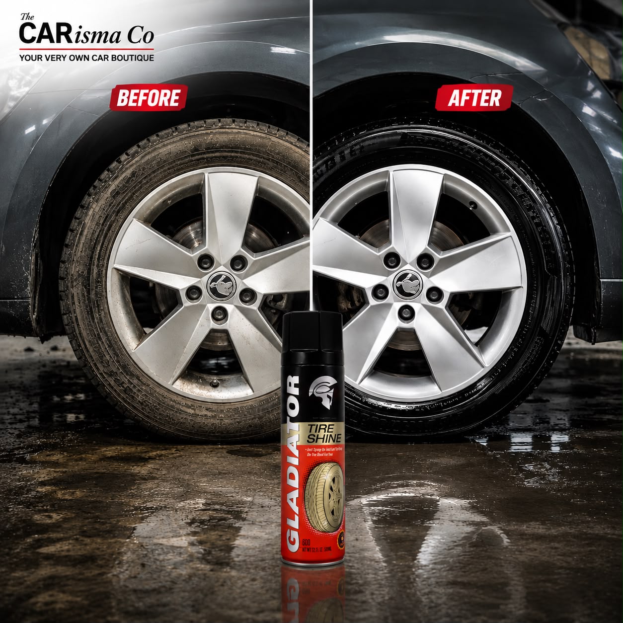 Gladiator Premium Car Tyre Shine Spray – Long-Lasting Tire Shine & Rubber Protectant
