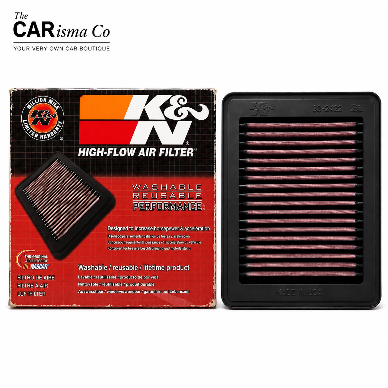 K&N High Flow Air Filter – Washable & Reusable Performance Engine Air Filter