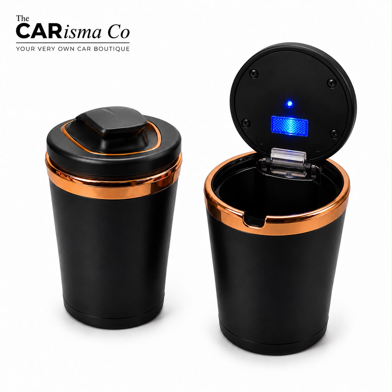 Premium LED Car Cup Holder Ashtray – Black & Gold Smokeless Car Ash Tray with Led
