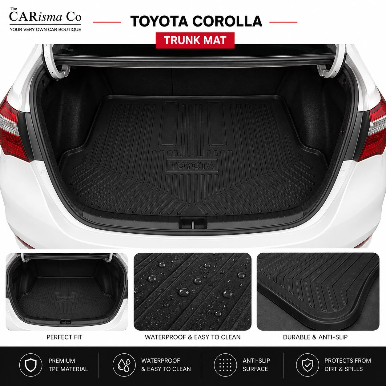 Toyota Corolla 2014–2026 Universal PVC Trunk Mat | Waterproof Premium Cargo Boot Liner