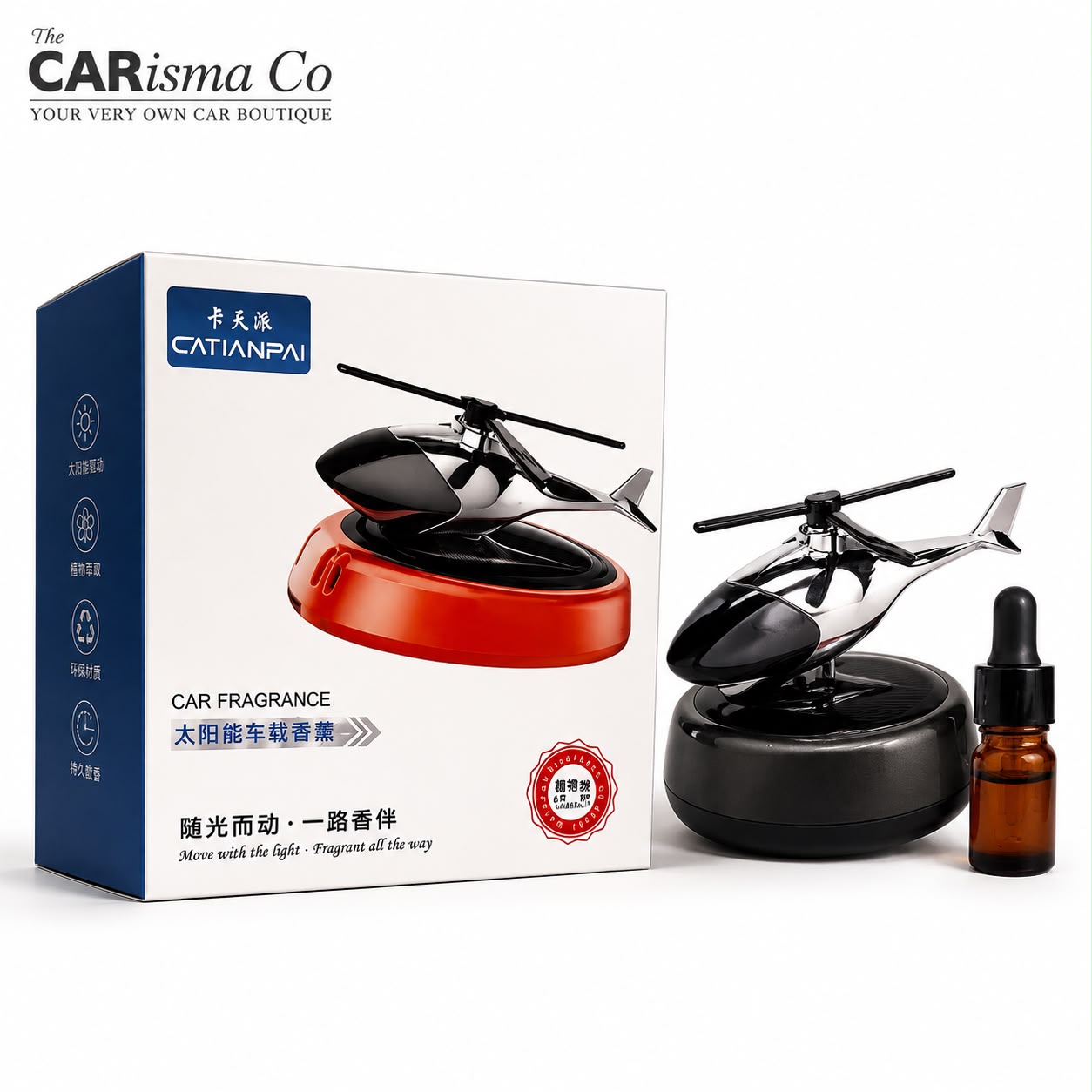 Catianpai Premium Helicopter Car Fragrance – Silver & Black Air Freshener for Car Interior