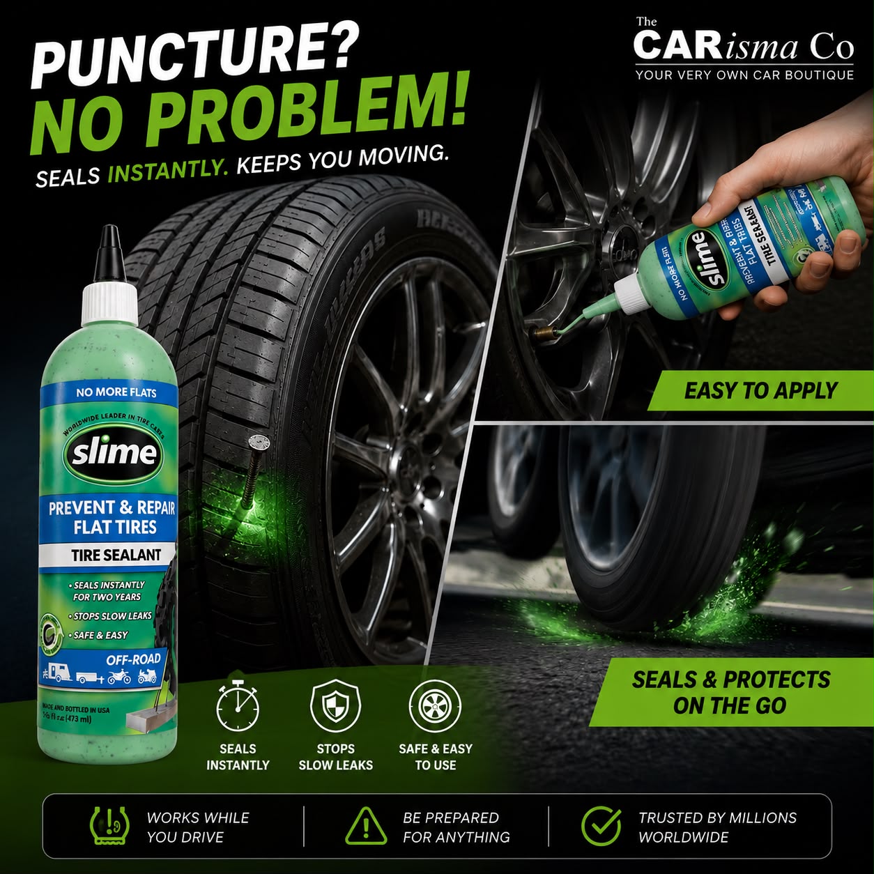Slime Premium Tyre Sealant – Flat Tire Repair & Puncture Prevention Sealant